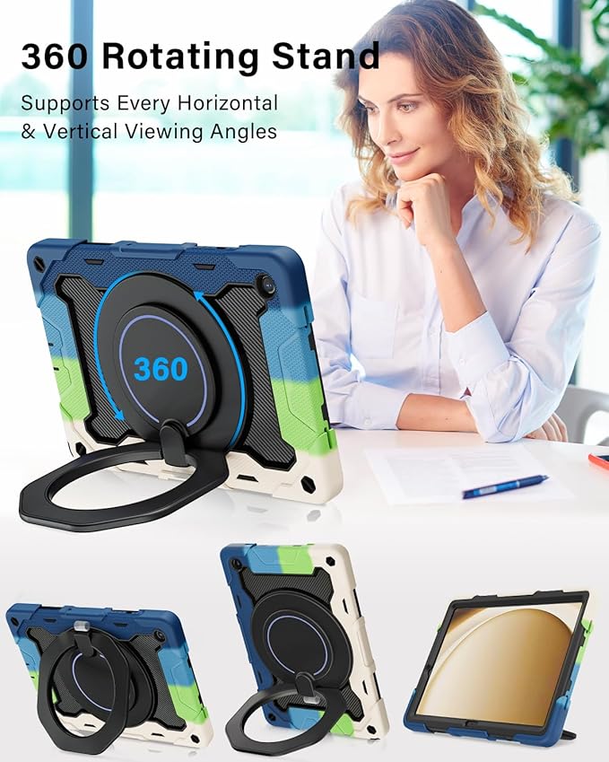 ROISKIN Case for Galaxy Tab A9 Plus 5G/ A9+ 11 Inch with HD Screen Protector & Shoulder Strap,Heavy Duty Military Case for Samsung Galaxy A9 Plus SM-X210/X216/X218 - Rotating Stand for Kids