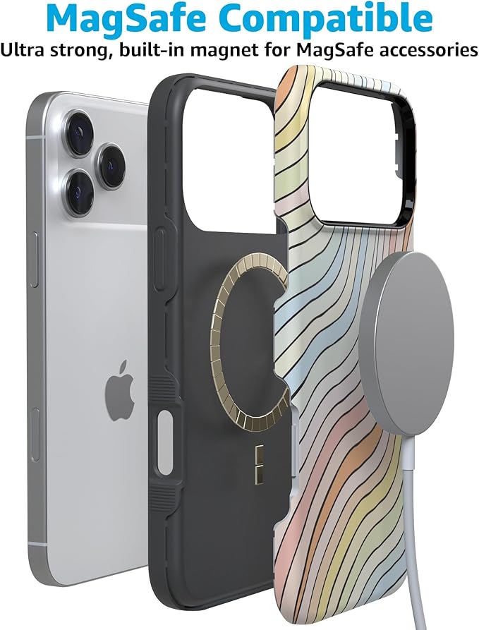 Casely iPhone 17 Pro Case | Ride The Wave | Pastel Rainbow Lined | Compatible with MagSafe | Bold Protective Design