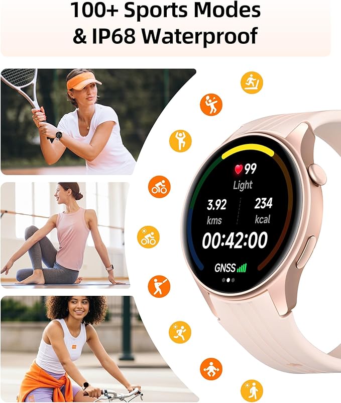 Parsonver Smart Watch for Women, Built-in GPS, Fitness Watch with Answer/Make Calls, 100+ Sport Modes, Heart Rate, Sleep Monitor, Pedometer, IP68 Waterproof, Smartwatch for Android & iPhone, Rose Gold