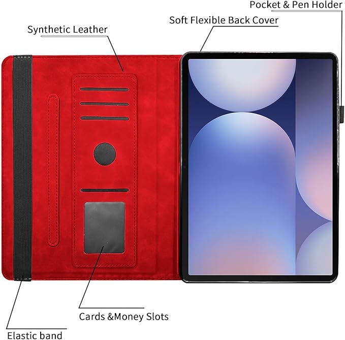 Case for Samsung Galaxy Tab S10 Plus 2024/ S9 FE Plus 5G 12.4 Inch 2023 with Pocket 360° Rotating Multi-Angle Stand Cover Auto Wake/Sleep PU Leather Business Folio Protective Cases, Red