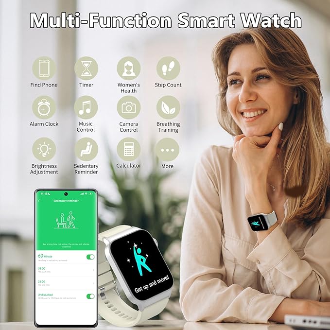Smart Watch for Men Women Bluetooth Call, 1.85" HD Screen Smartwatch with Heart Rate/Sleep Monitor, 110+ Sport Modes Activity Trackers IP68 Waterproof, Fitness Watch Android iOS, Ivory