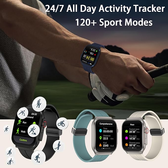 Smart Watch for Man Women with Bluetooth Call, Android ＆ iOS Compatible 1.96" AMOLED Touchscreen AI Voice Fitness Tracker Heart Rate/Sleep/SpO2/Stress Monitor Pedometer, 120+ Sport Modes