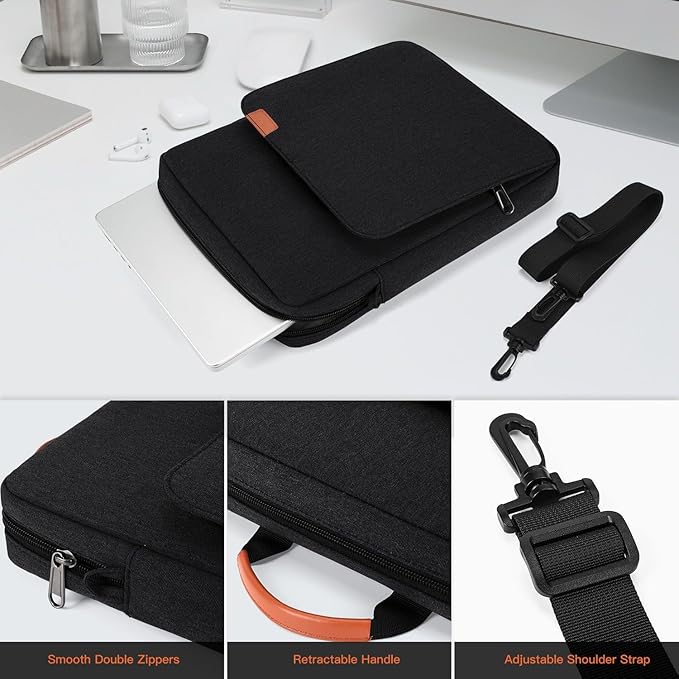 13 inch iPad Sleeve Carrying Bag for 13 inch iPad Pro M4 & Air M2/M3 2025, iPad Pro 12.9, 13.8" Surface Laptop 7th, Padded Trave Tablet Case with Shoulder Strap, Black