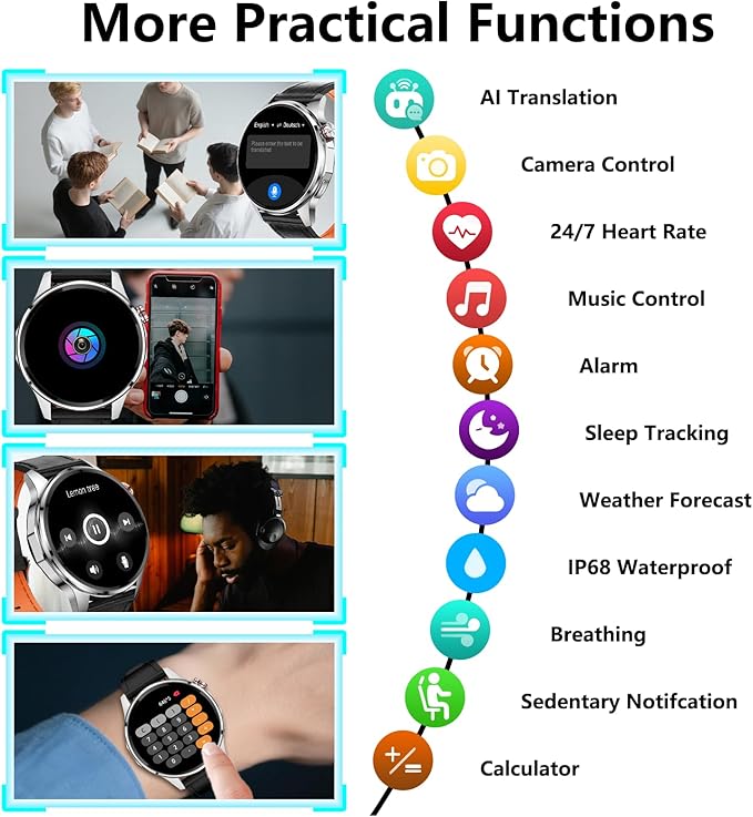 Lyaarka Smart Watches for Men,1.46" Fitness Tracker with GPS,Health Monitor,AI,Bluetooth Call/TextReply, Compass/Altitude/Barometer,100+ Sports Mode,5ATM Waterproof for Android/iPhone with 2 Straps