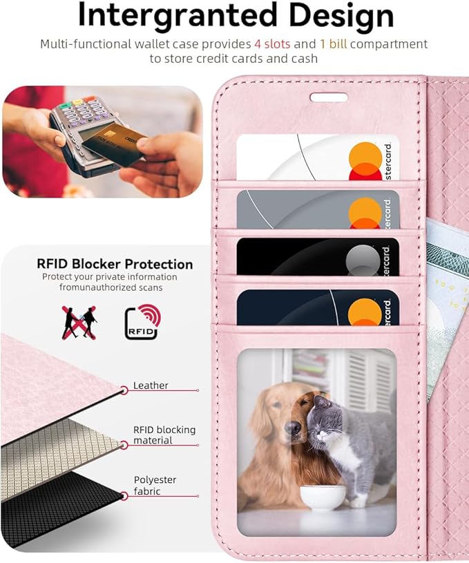 OCASE Compatible with Galaxy S25 Edge Wallet Case, PU Leather Flip Folio Case with Card Holders RFID Blocking Kickstand [Shockproof TPU Inner Shell] Protective Phone Cover 2025, Pink