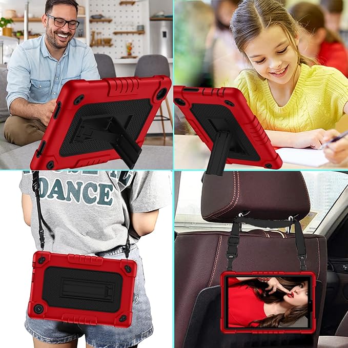 for TCL Tab 8 LE Tablet Case,Shoulder Strap Soft Silicone&Hard Back Shockproof Kids Friendly Case for TCL Tab 8 LE/TCL Tab 8 WiFi/TCL TAB 8V/TCL Tab 8 SE/TCL Tab 8 Plus 8 Inch(Red/Black)