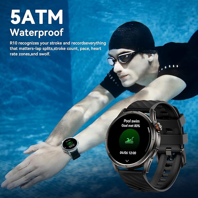 KOSPET Magic R10 GPS Smart Watch for Men, Stainless Steel Body, 50 Days Battery, 5ATM Waterproof, 180 Sport Modes for Outdoor Activity, 24/7 Heart Rate & Sleep Monitor (Black)