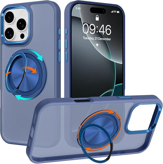 ZIYE Blue Case for iPhone 16 Pro Case with Stand [Compatible with MagSafe] Slim Heavy Duty Protection Military Grade Shockproof Magnetic Cover with 360 Rotatable Ring Kickstand for Women Men