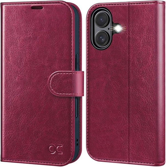 OCASE Compatible with iPhone 16 Wallet Case, PU Leather Flip Folio Case with Card Holders RFID Blocking Kickstand [Shockproof TPU Inner Shell] Phone Cover 6.1 Inch 2024, Burgundy