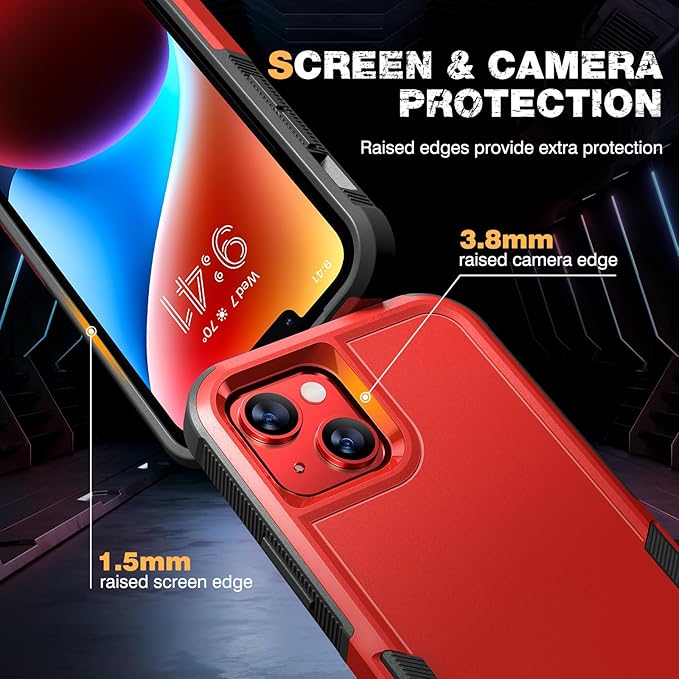Diaclara Designed for iPhone 14 Case, [with Privacy Screen Protector] [Anti Spy] [Military Grade Drop Protection] Heavy Duty Full-Body Shockproof Phone Case, Red
