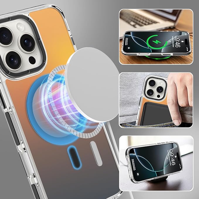 MOWIME Magnetic Case for iPhone 16 Pro [Compatible with Magsafe] [Cute Fashion Fluorescent Design] [1 Screen Protector] Slim Translucent Matte Case for iPhone 16 Pro 6.3" 2024, Black