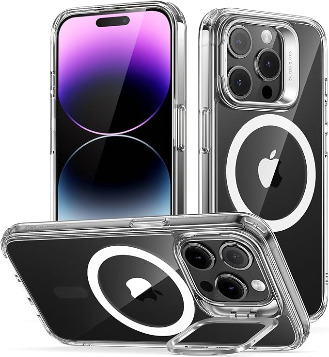 ESR for iPhone 14 Pro Case, Compatible with MagSafe, Built-in Camera Ring Stand, Military-Grade Protection, Magnetic Phone Case for iPhone 14 Pro, Classic Kickstand Case (HaloLock), Clear