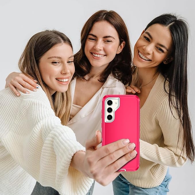 for Samsung Galaxy S23 Case Heavy Duty Protective Shockproof Dropproof 3-Layer Full Body Protection [Without Screen Protector] Tough Rugged Case for Galaxy S23,Pink/White