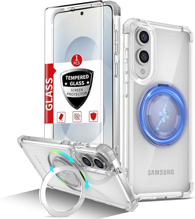 for Samsung Galaxy S25 Edge Case Compatible with MagSafe Magnetic,with Screen Protector,with Kickstand Ring Military Grade Drop Heavy Duty Protection Shockproof for S25 Edge Phone Case Clear