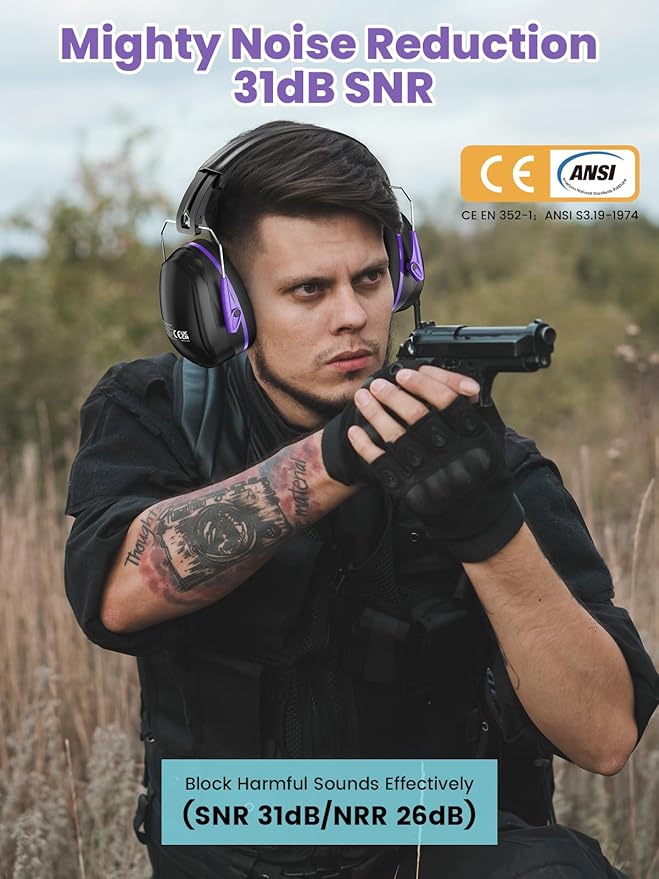Dr.meter Ear Protection for Gun Range, 31dB SNR Noise Reduction Safety Ear Muffs, Hearing Protective Noise Cancelling Headphones for Autistic Kids Adults Earmuff for Mowing Monster Jam
