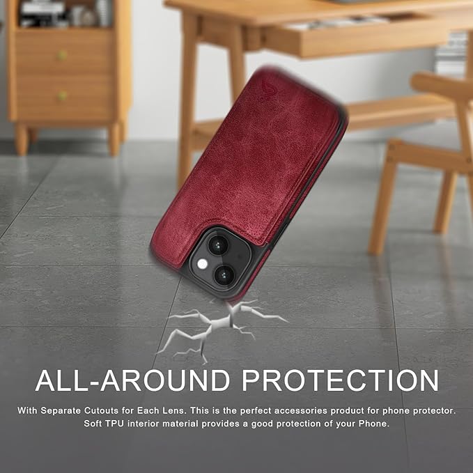 DJDUCK Designed for iPhone 14 Case Wallet with Card Holder, [Magnetic Clasp Cover] [RFID Blocking Leather Protection] Shockproof Women Men Cases 6.1 Inch for Apple 14 Red