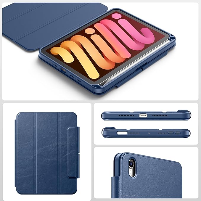 SPARIN Case for iPad mini 7 A17 Pro 2024/iPad Mini 6 2021 8.3 Inch, Detachable Magnetic Cover, Portrait/Landscape Stand with Pencil Holder, Support Auto Wake/Sleep (Navy Blue)