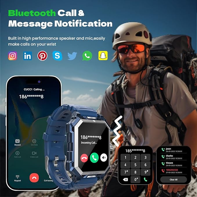 Indestructible Smart Watch for Men Android iOS Phones (Answer/Make Call) 680mAh IP69 Waterproof Military Rugged Tactical Smartwatch Fitness Tracker Watch With Heart Rate Blood Pressure Sleep Monitor
