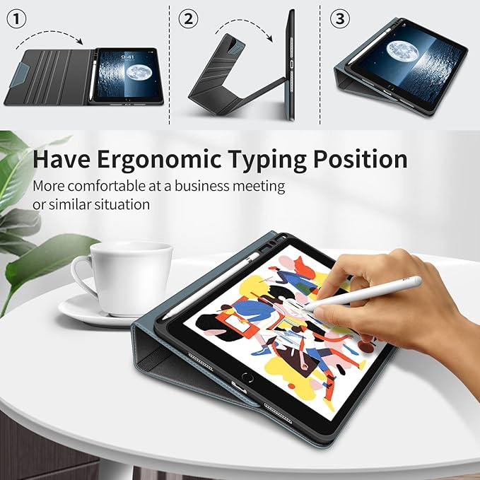 H HOLIMET Case for iPad 9th Generation 10.2 Inch 2021 iPad 8th 7th Generation 2020/2019 with Pencil Holder Vegan Leather Auto Sleep/Wake Smart Shockproof Protective Cover