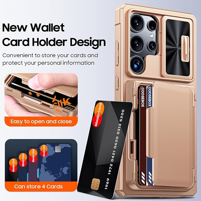 for Samsung Galaxy S25 Ultra Case Wallet with RFID [Cards Holder][Camera Cover][Edge Raised] Full Body Shockproof Silicone Protective Phone Case for Galaxy S25 Ultra 6.9" 2025 (Champagne Gold)