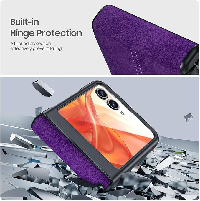 for Motorola Razr 2024 Case/Razr 2025 Case, Built-in Screen Protector & Hinge Protection & Ultra Thin PU Leather Matte PC Shockproof Phone Cover Smartphone Case for Moto Razr 2024/2025 (Purple)
