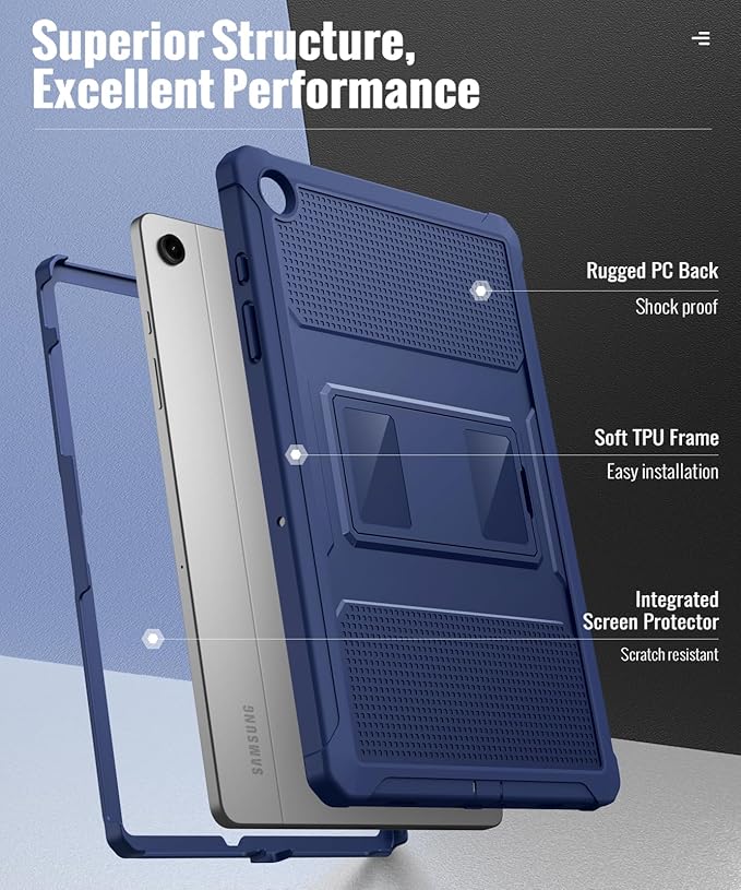 MoKo Case Fit Galaxy Tab A9 Plus 11-Inch 2023 (SM-X210/X216/X218), Shockproof Full Body Rugged Stand Back Cover Built-in Screen Protector Fit Galaxy Tab A9+ 11" 2023, Sea Blue