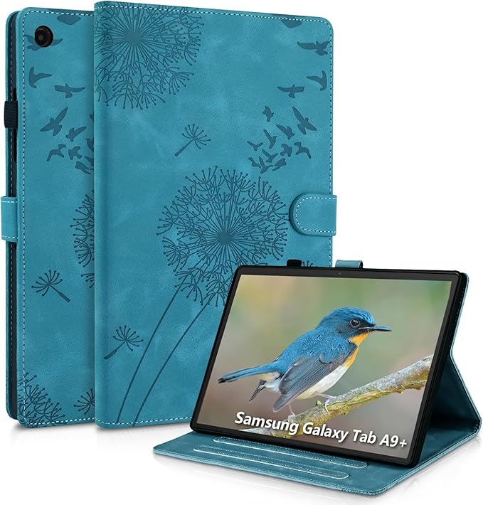 Dandelion Cover for Galaxy Tab A9 Plus Case 5g 11 Inch, Soft Touch Premium Faux Leather Made with Card Slots and Kickstand, Water-Proof Precise Cutouts Compatible with A9+(SM-X210/X216/X218) Blue