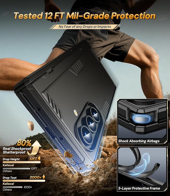 for Samsung Galaxy Z-Fold-7 Case: Shockproof Rugged [Dual-Stand][Hinge Protection][Anti-Fingerprint] Durable Silicone Armor Protective Cover for ZFold 7 5G 2025 (Black)