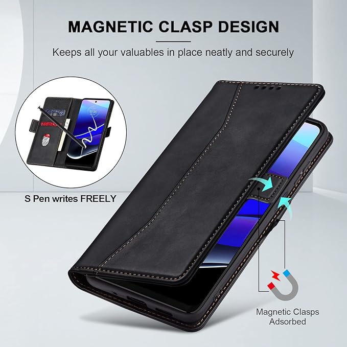 Jasonyu Flip Wallet Case for Moto G Stylus 5G (2022),Leather Magnetic Folio Cover with Card Holder,Kickstand - TPU Shockproof Durable Protective Phone Case,Black