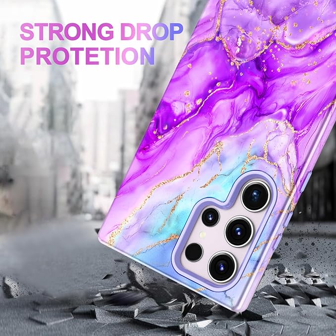 Casetego for Galaxy S23 Ultra Case,Compatible with MagSafe,[Military Grade Drop Test] Full Body Protection Slim Shockproof Rugged Marble Women Case for Samsung Galaxy S23 Ultra 6.8 inch,Bright Purple