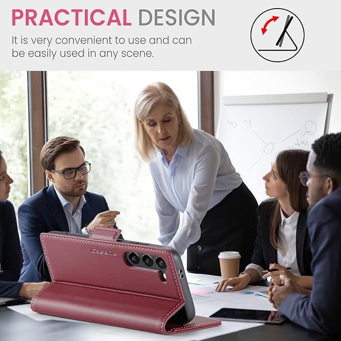 AUPAI for Samsung Galaxy S23 Wallet Case with Credit Card Holder, PU Leather RFID Blocking Folio Flip Kickstand Magnetic Clasp Protective Phone Cover for Women Men Wine Red