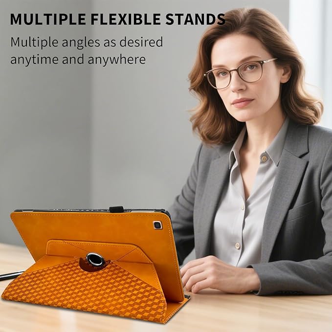 Rotating Case for Samsung Galaxy Tab A 10.1 2019 Model SM-T510/T515,360° Rotating Multi-Angle Viewing Stand Cover PU Leather Business Folio Protective Cases, Orange
