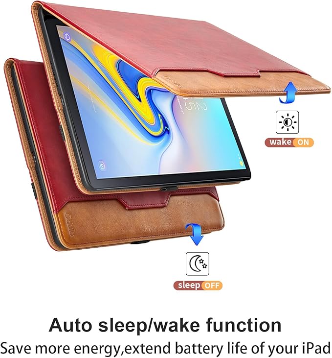 Case for Samsung Galaxy Tab A 10.5 2018 SM-T590/T595/T597, PU Leather Folio Stand Case with Hand Starp and Pocket, Auto Wake/Sleep Smart Tablet Cover, Red