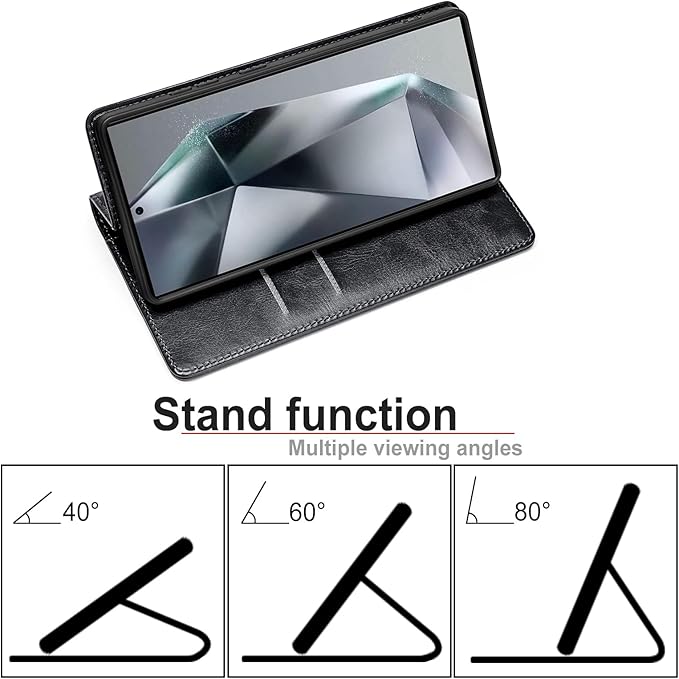 for Samsung Galaxy S25 Plus Genuine Leather Wallet Case, Built-in Card Holder [RFID Blocking] & Kickstand, Protective Shockproof Phone Case for S25 Plus, Black