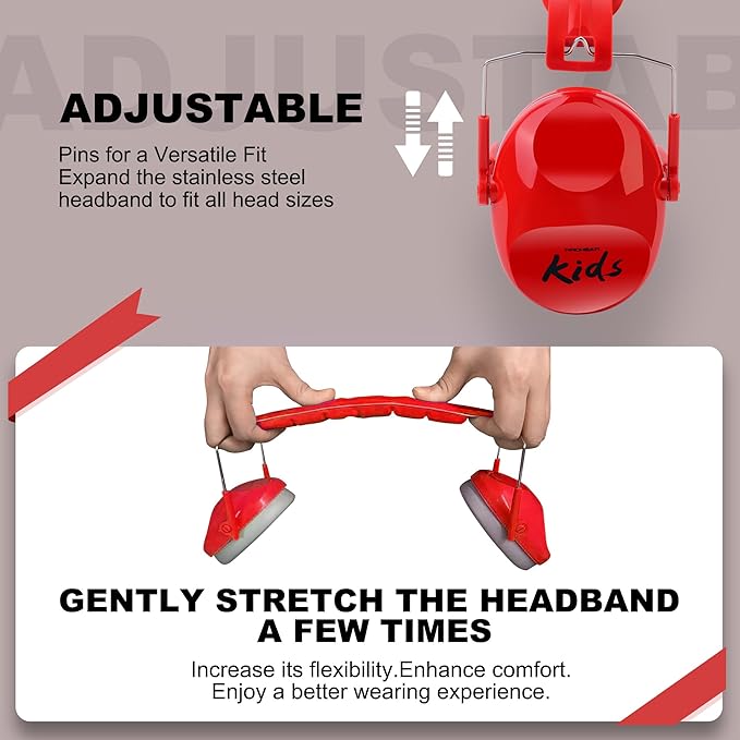 PROHEAR 032 2.0 Noise Cancelling Headphones for Kids - 25dB Noise Reduction - Adjustable Sensory Ear Protection Muffs for Concert, Fireworks, Monster Truck Shows, School - Red