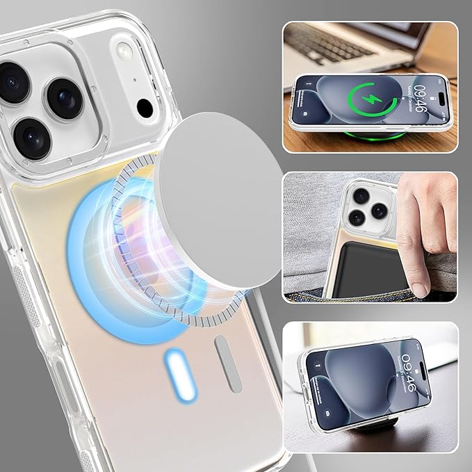 MOWIME Magnetic Case for iPhone 17 Pro [Compatible with Magsafe] [Cute Fashion Fluorescent Design] [1 Screen Protector] Slim Translucent Matte Case for iPhone 17 Pro 6.3" 2025, White