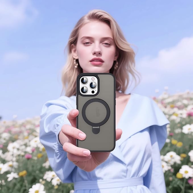 Designed for iPhone 15 Case with Magnetic Ring Stand [Compatible with Mag-Safe] [Military Drop Protection] Shockproof Translucent Phone Cover 6.1" for Women Men,Black
