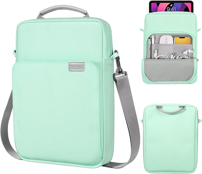 MoKo 9-11 Inch Tablet Sleeve Bag Fits iPad air 5 10.9" 2022, iPad Pro 11 M2 2022-2018, iPad 10th 10.9, Air 4 10.9, Tab S8 2022, Handle Carrying Case with Shoulder Strap, Mint Green
