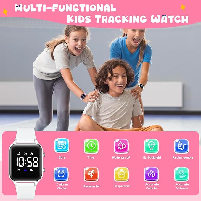 Kids Digital Watches for Boys Girls, Sports Watch with Fitness Tracker, Pedometer, Alarm Clocks, Stopwatch, No App Needed Waterproof Kids Watch, Gift for Teens Student Girls Boys Ages 5-14