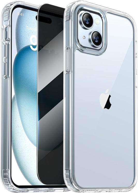 Diaclara Designed for iPhone 15 Plus Case, [with Privacy Screen Protector] [Anti Spy] [Military Grade Drop Protection] Heavy Duty Full-Body Shockproof Phone Case, Clear