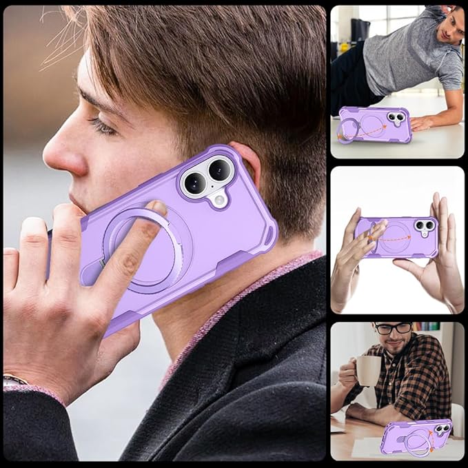 Designed for iPhone 17 Case with Magnetic Stand [Military Drop Protection][Compatible with Magnet] Shockproof 17 Phone Case with Ring Holder, Purple