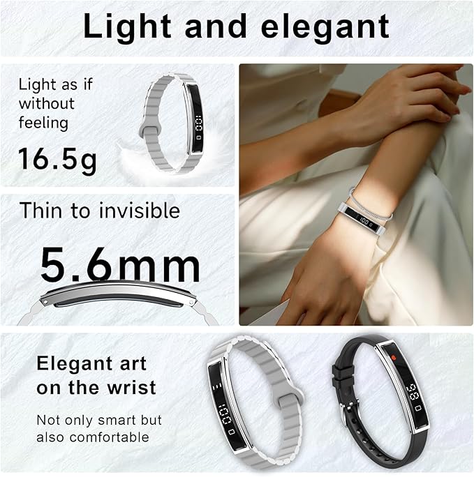Efolen Smart Bracelet for Women,Ultralight Fitness Tracker Smart Wristband with Heart Rate/Blood Oxygen/Sleep Monitor/Pedometer,Slim Smartwatch for Android iPhone,Activity Tracker,2 Band,Silver