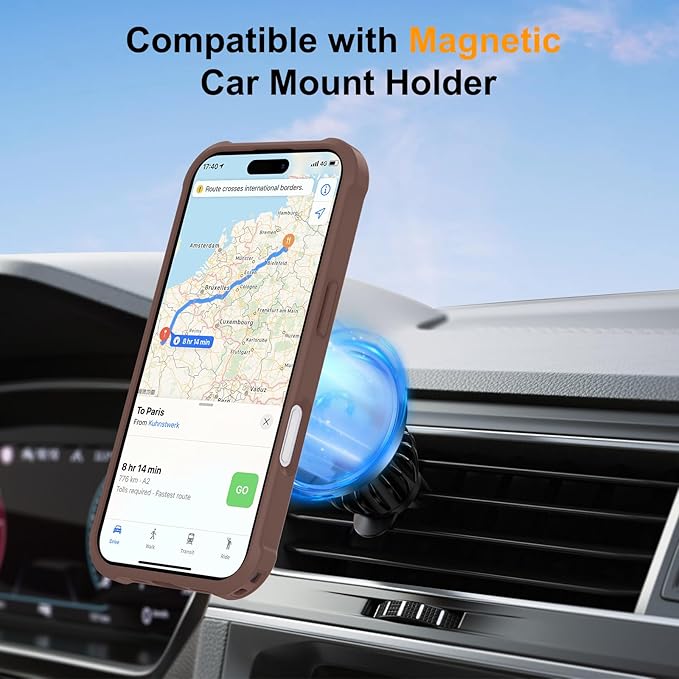 Compatible with iPhone 17 Case with Invisible Magnetic Ring Stand [Compatible with Magnetic] [Military Drop Protection] Shockproof Slim Hard Back Soft Edge Case 6.3 Inch, Khaki