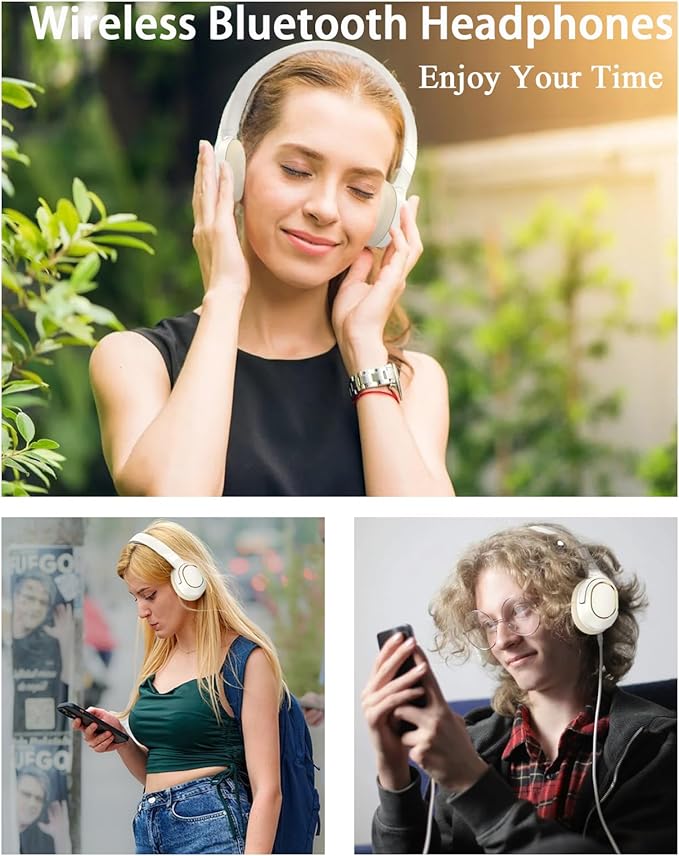 Bluetooth Headphones with LED Lights, Foldable Wireless Over-Ear Headphones with HiFi Stereo Sound Mic, Kids Adult Colorful Music Headset for Game Travel/Home Office/PC/Mobile/Phone (White A)