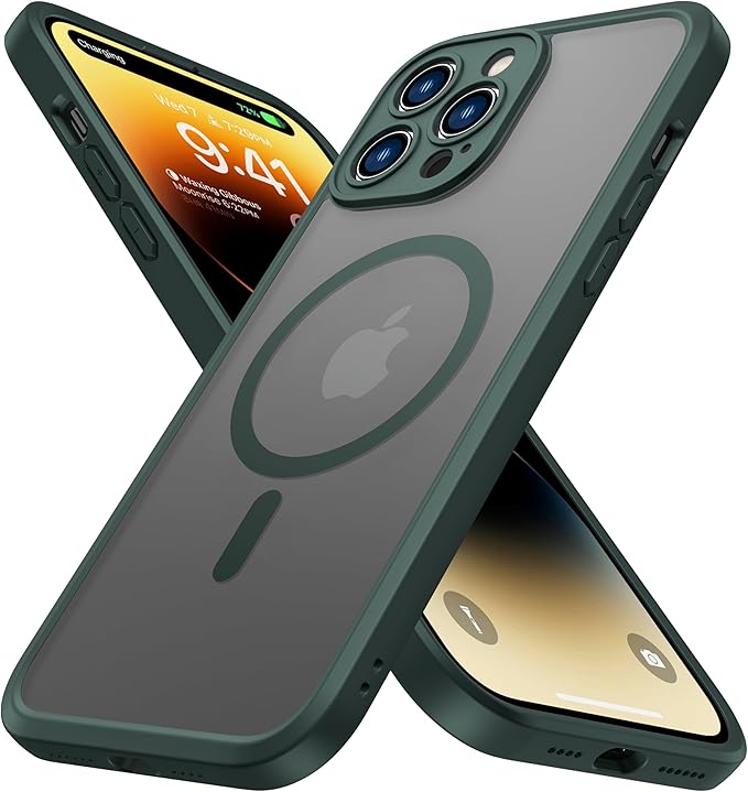 ImpactStrong Magnetic Guard Designed for iPhone 14 Pro Max Case [Camera Protection] [Military Grade Drop Tested] [Compatible with MagSafe] Slim Translucent Matte Phone Case (6.7") - Dark Green