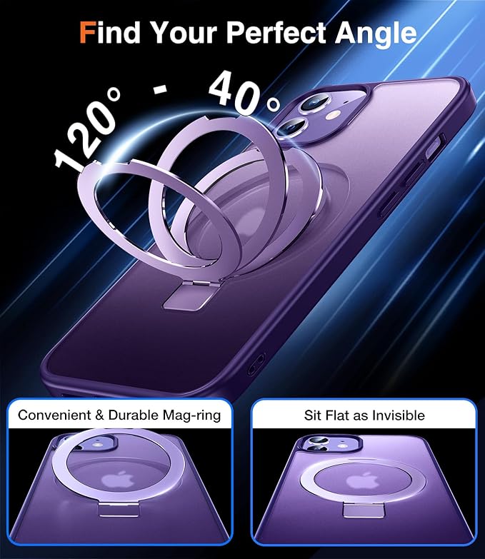 3-in-1 [Magnetic+Kickstand+Ring Holder] for iPhone 12/12 Pro Case Stand Ring Holder Compatible with MagSafe, Military Shockproof Protective iPhone 12/12 Pro Phone Case Kickstand Cover Purple