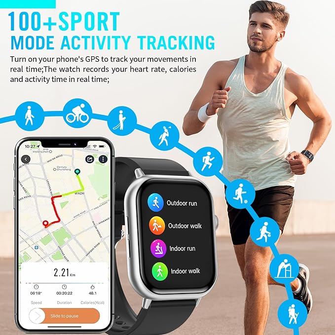 Smart Watches for Men Women (Answer/Make Call), 2.01" HD Screen Fitness Tracker Watch with Blood Pressure/Heart Rate/Sleep Monitor, Smart Watch for Android iOS Phones, IP67 Waterproof Sport Watch