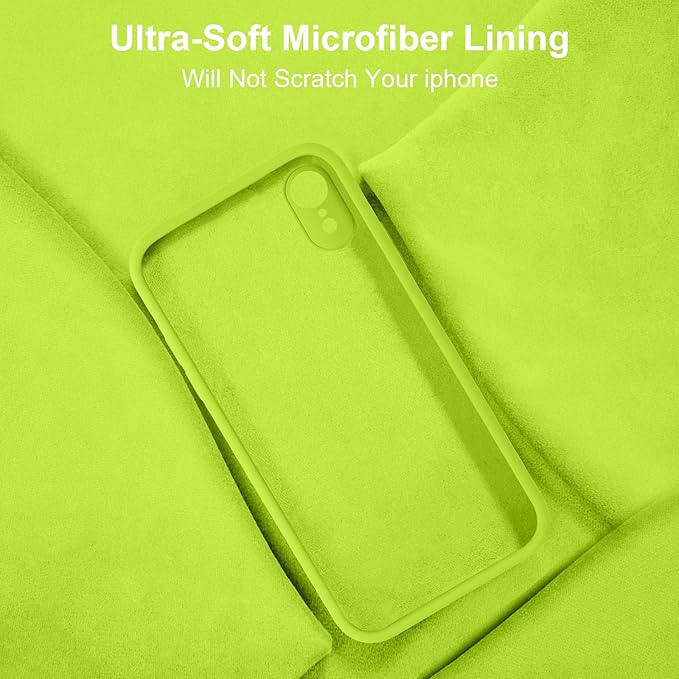 Vooii Compatible with iPhone XR Case, Upgraded Liquid Silicone with [Flat Edges] [Camera Protection] [Soft Anti-Scratch Microfiber Lining] Phone Case for iPhone 10 XR 6.1 inch - Fluorescent Green