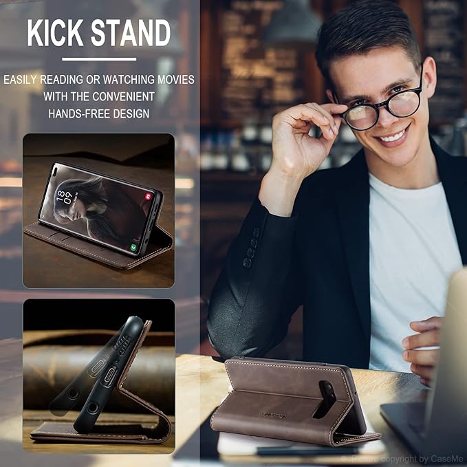 for Samsung Galaxy S10 Plus Case, Flip Wallet Leather Case with Card Holder Magnetic Closure Shockproof Kickstand Protective Phone Cases Cover for Samsung S10 Plus,Coffee