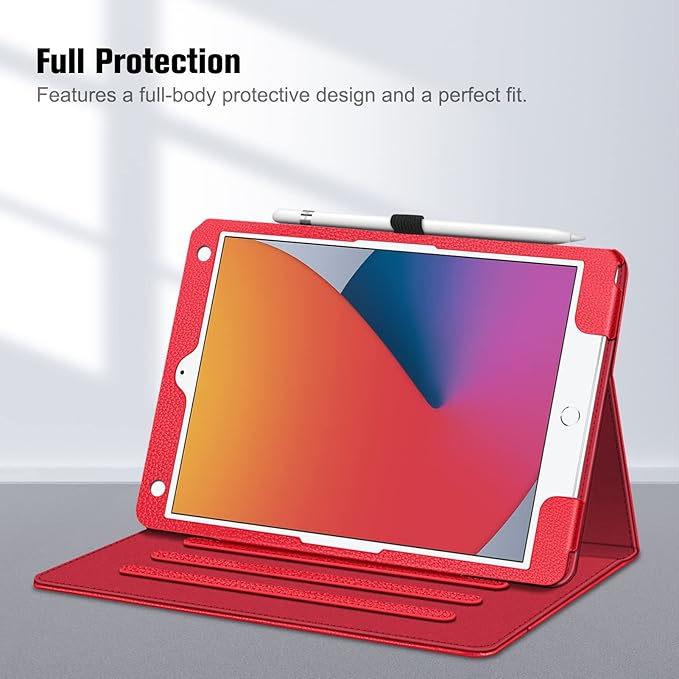 Fintie Case for iPad 9th / 8th / 7th Generation (2021/2020/2019) 10.2 Inch - [Corner Protection] Multi-Angle Viewing Stand Cover with Pocket & Pencil Holder, Auto Sleep Wake, Red